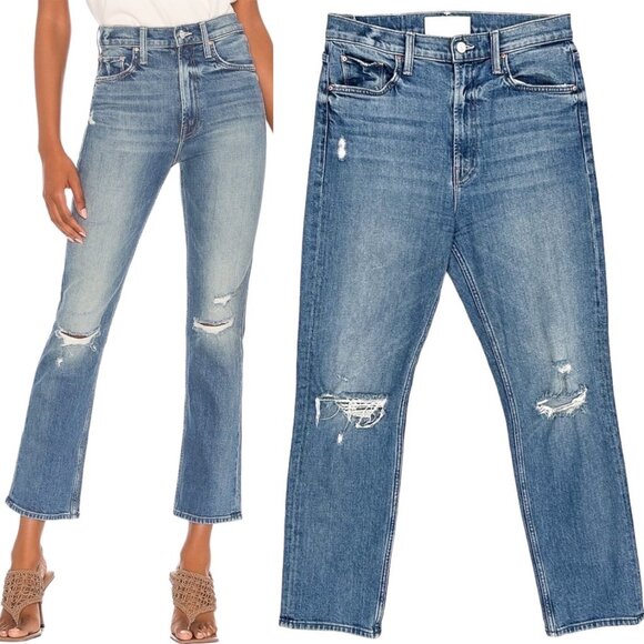 MOTHER Denim - Mother High Waisted Rider Ankle Distressed Jeans in Far Beyond The Sky Size 28